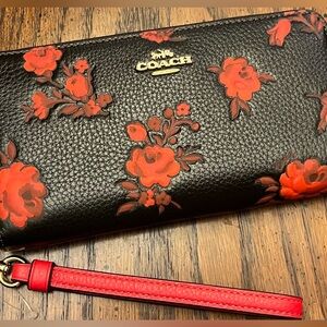 Coach Black and Red Floral Wristlet